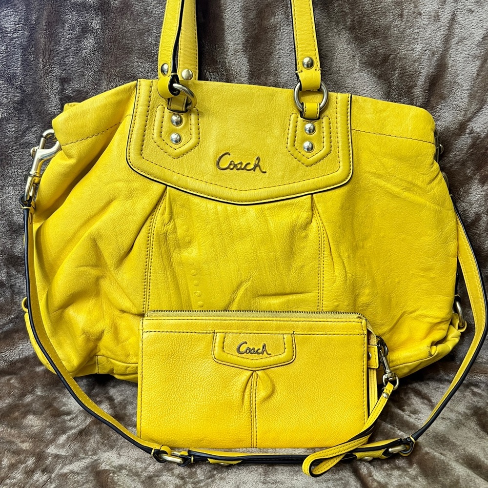 Coach Yellow Shoulder Bag with Silver Hardware